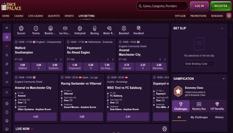 dicepalace live betting
