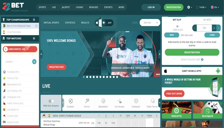 22bet homepage